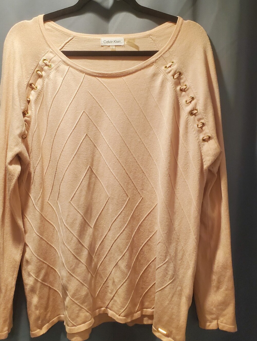 Calvin Klein Pink Knit Sweater with Lace-Up Shoulder